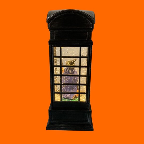 Halloween Retro Phone Booth Snow Globe Witch Pumpkin Lights Up Swirls Snow - Picture 5 of 8